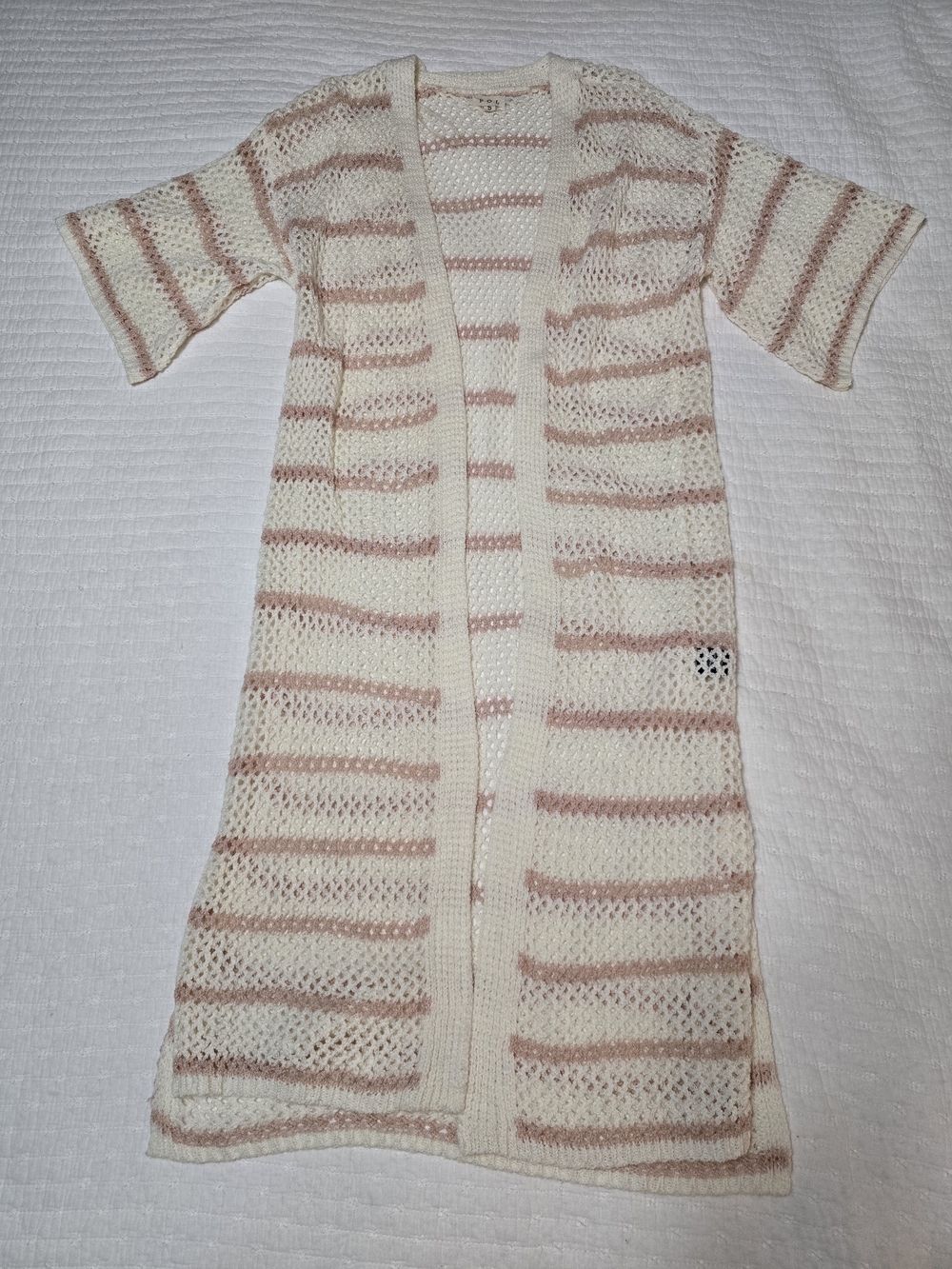 POL Cream & Blush Striped Open-Knit Women’s Cardigan